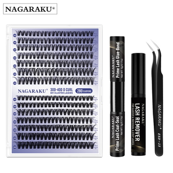 NAGARAKU 30P 40P 60P 80P Cluster Lashes DIY 280 Set Eyelash Extensions D Curl 9-15mm Mixed Lengths False Eyelashes