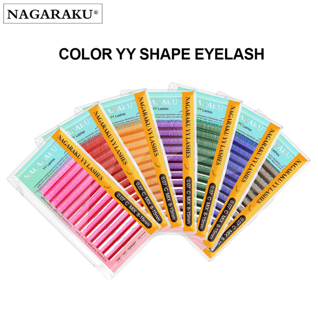 NAGARAKU Colorful Hand-Woven YY Shape Eyelash Extensions in Purple and Blue Color False Eyelashes Premium Synthetic Mink