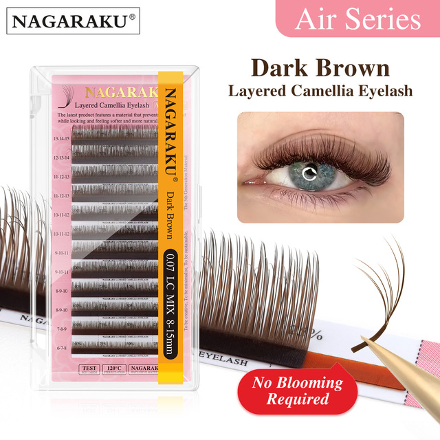 NAGARAKU Dark Brown Layered Camellia Eyelash Wispy Volume Fluffy Extensions LB LC LD M Volume Eyelash Extension
