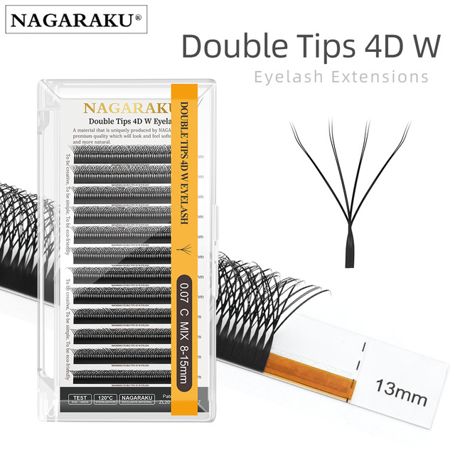 NAGARAKU Double Tips 4D W Shape Hand Waved Premade Fans Eyelash Extensions Full 4D Lashes Natural Soft False Eyelash