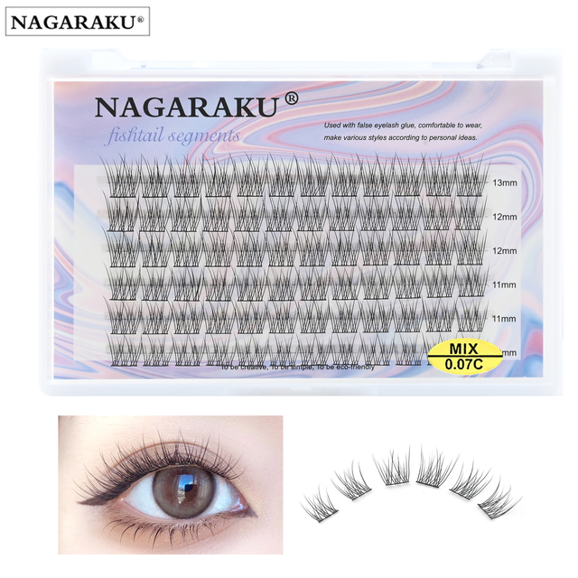 NAGARAKU Fishtail Segments False Eyelashes in 6 Rows Mixed Length Self Grafting Lashes