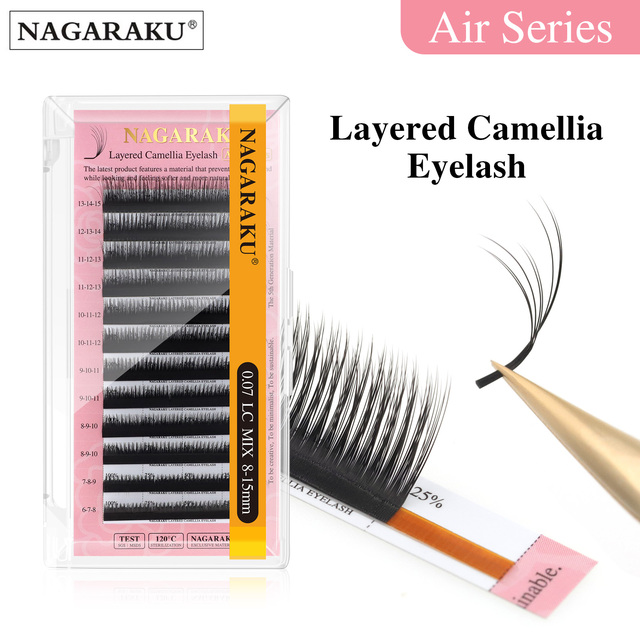 NAGARAKU Layered Camellia Eyelash Premade Fans Wispy Volume Fluffy Extensions LB LC LD M Volume Eyelash Extension Fluffy