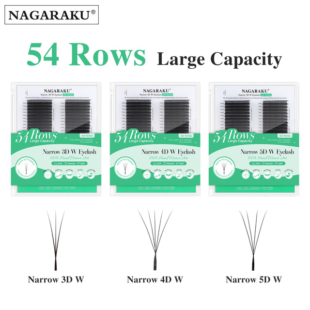 NAGARAKU Narrow W Shape 3D 4D 5D W Premade Fans Eyelash Extensions 54 Rows Large Capacity False Eyelash